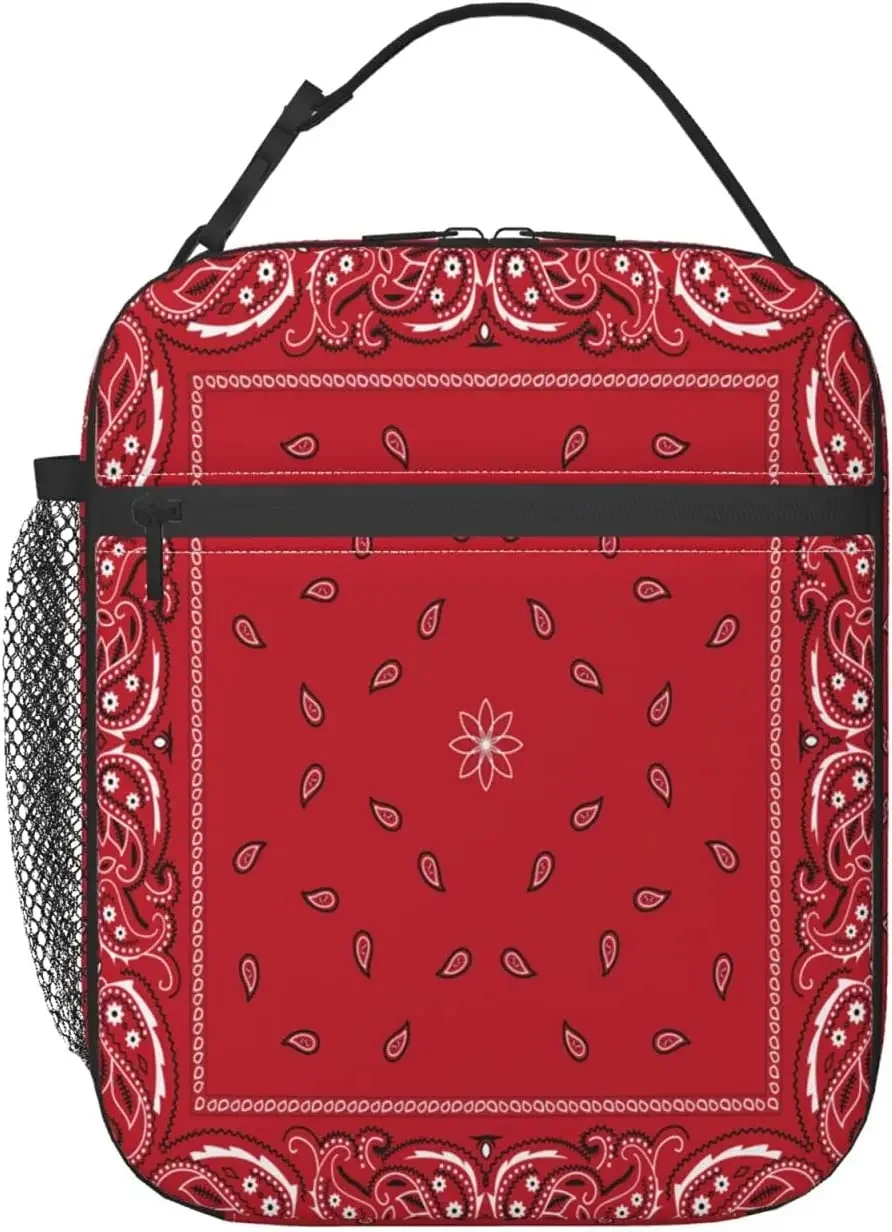 Fiambrera con Mandala de Cachemira roja para hombres y mujeres, bolsa suave aislada, bolsa enfriadora reutilizable para el trabajo, Picnic, senderismo, bolsa de almuerzo de talla única