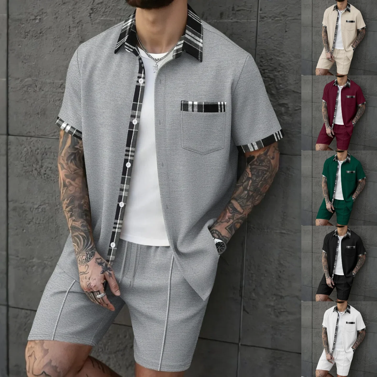 

Summer men's new style, fashionable and comfortable urban texture, set, street casual trend, two colors, two-piece set