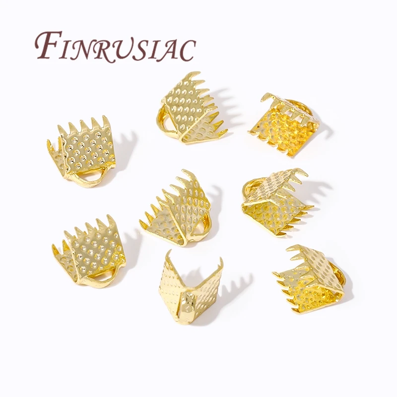 30-60Pcs 18K Gold Plated Cove Clasps Crimp Bead End Caps For DIY Jewelry Findings String Ribbon Leather Clip Foldover Connectors