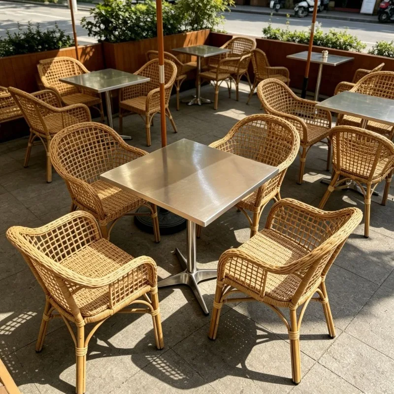 Stainless steel small round table square table commercial dessert milk tea shop coffee shop dining table balcony