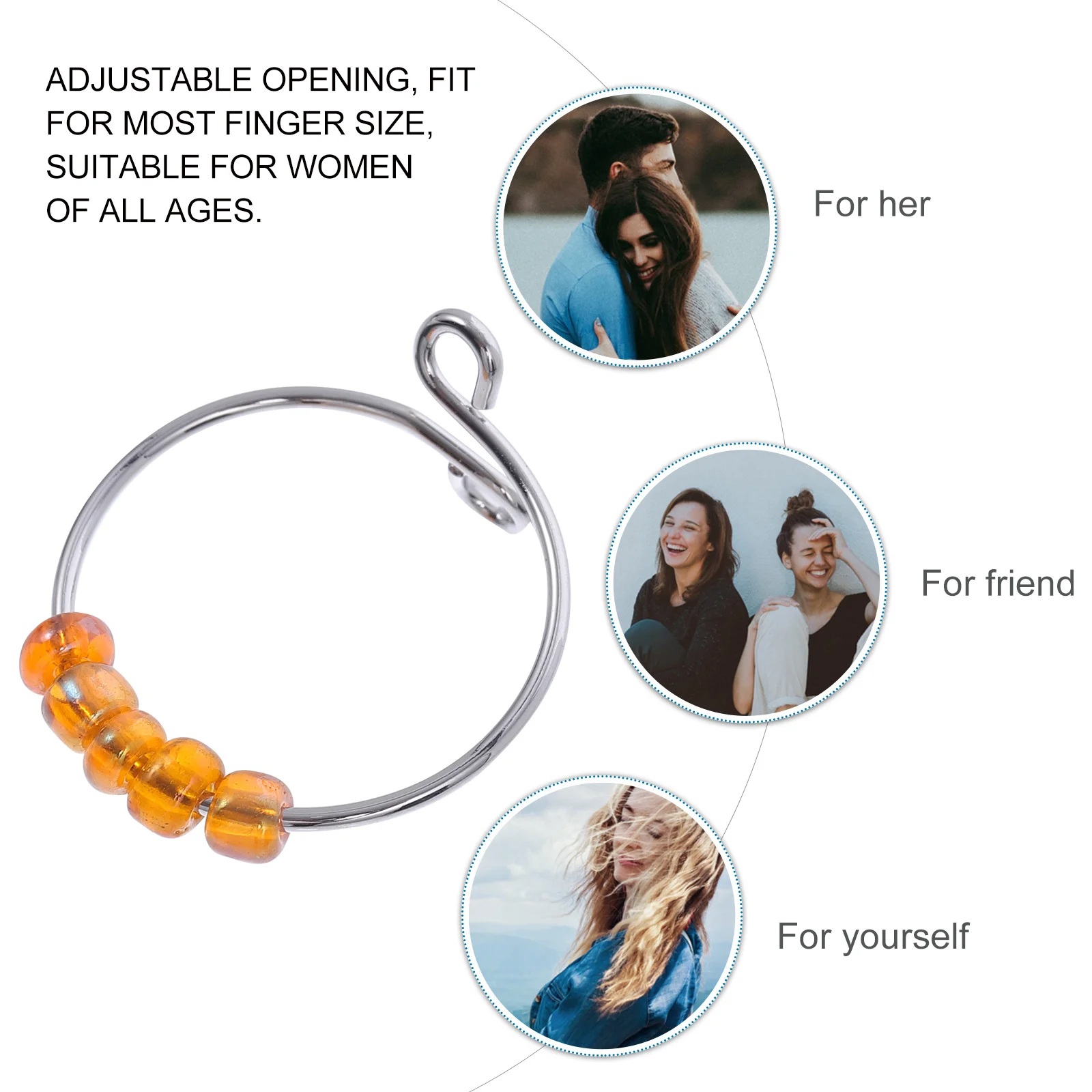 Anello Antistress con Perline di Vetro in Acciaio al Titanio, Elegante Anello Girevole per Ridurre lo Stress e il Comfort di Lunga Durata