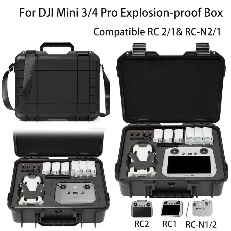 

For DJI Mini 3/4Pro Case with Shoulder Strap, Mini 4 Pro Explosion Proof Case,Hard Shell Mini 4 Pro Bag Portable Waterproof Box