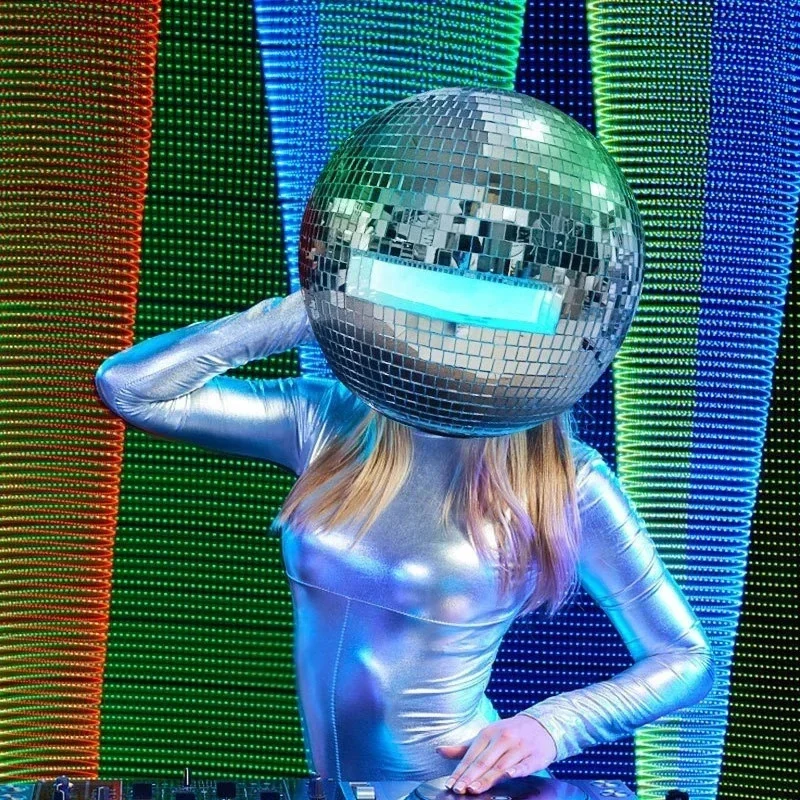 30/40cm Mirrored Glass Reflective Helmet Disco Mask Prop Performers DJs Night Show Stage Cosplay Club Party Silver Mosaic Gift view 6