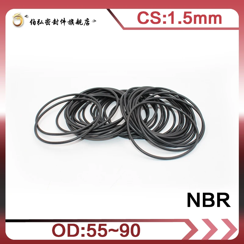 Nitrile Rubber O-Ring 10PCS/lot Black NBR Sealing CS1.5mm OD52/55/58/60/62/65/70/72/75/80/82/85/90/95/100mm Seal Gasket Ring