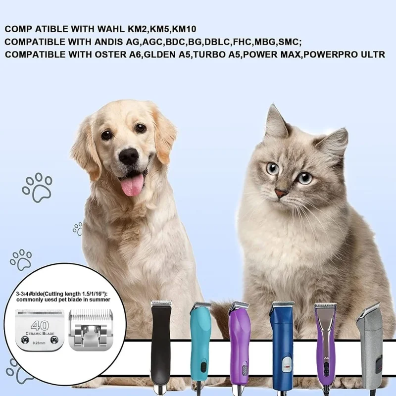 #40 Blades Dog Grooming Clipper Replacement Blades Compatible with Andis/Wahl/Oster Dog Clippers Detachable Ceramic Blade 0.25mm - view 4