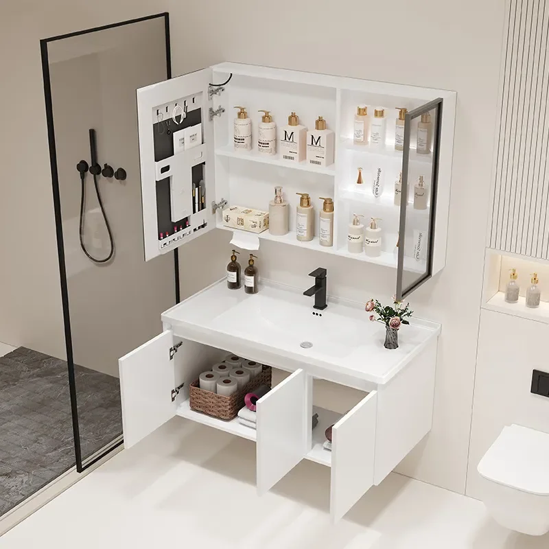Bathroom Cabinet with Ceramic Integrated Basin Honeycomb Aluminum Vanity Unit Washbasin Combo Modern Bathroom Furniture