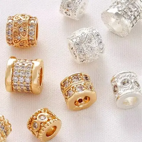 

14K Gold-wrapped Silver Inlaid Zircon Beads, Transfer Beads, Passepartout DIY Bracelet, Necklace String, Jewelry Accessories