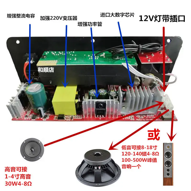 D100  8-18 Inch Large Board Bluetooth Power Amplifier Board Household 220V DC 12-24V Universal Power