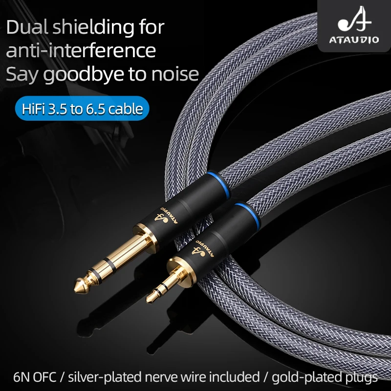 ATAUDIO HiFi 3.5mm do 6.5mm stereofoniczny kabel Audio 6N OFC 3.5 Jack do 6.5 TRS kabel do głośnik do telefonu wzmacniacza