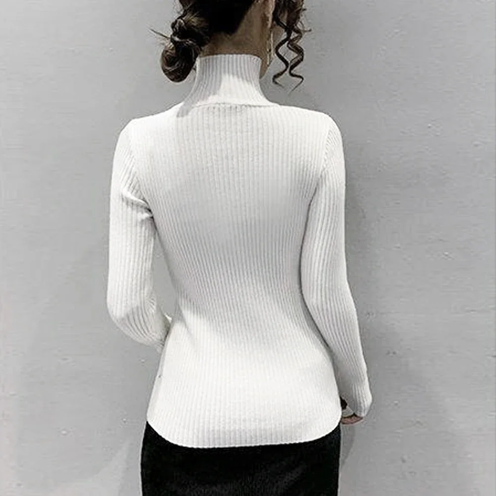 Woman Black White Sweater T Shirt S-XL Long sleeved Blouse Women High Neck Knitted Shirt Womens Blouses Elegant A RAN A YUE