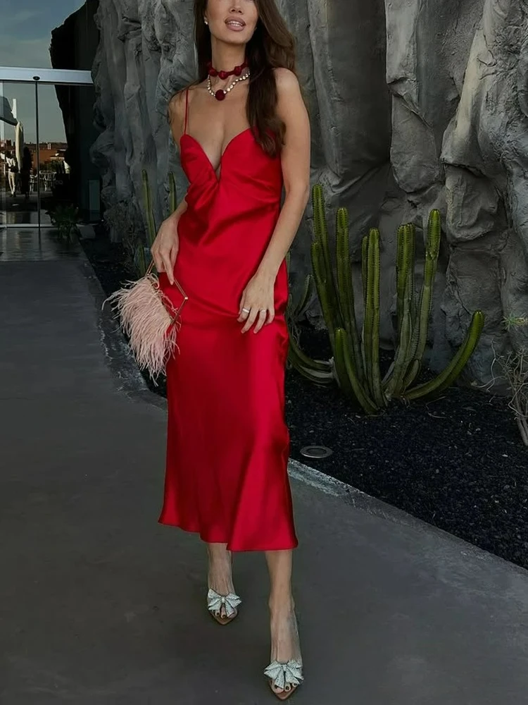 เดรสยาวทรงแคมิ KONDALA สไตล์เซ็กซี่ชิค สำหรับผู้หญิง แขนกุด สีพื้น เรียบหรู เหมาะสำหรับงานปาร์ตี้ แฟชั่นฤดูใบไม้ผลิ-ฤดูร้อน 2025 ชิค สง่างาม สำหรับงานกลางคืนและคลับ