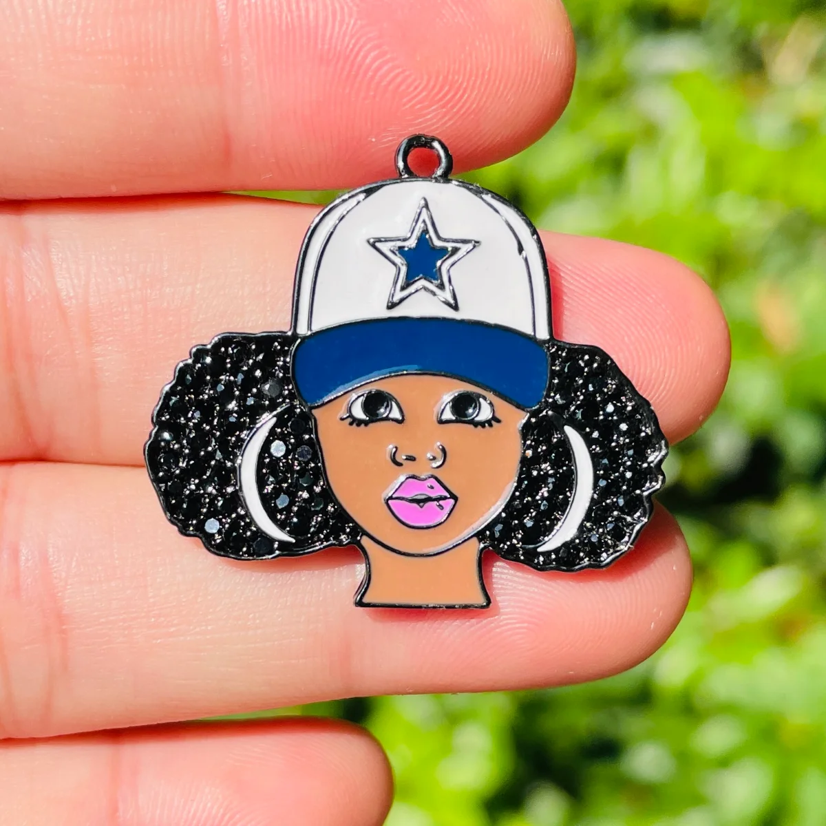 5pcs Enamel Micro Pave Black Girl Charms for Women Bracelet Necklace Making Bling Afro Girl Sports Pendant Jewelry Supply