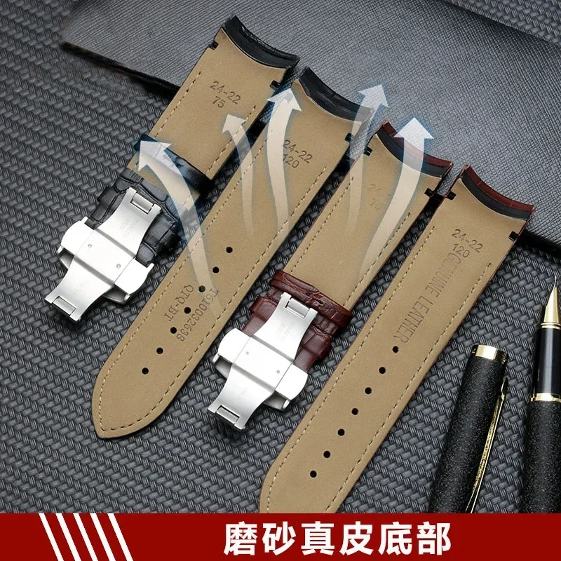 Curved End Genuine Leather Watch strap 22mm 23mm 24mm for Tissot Couturier T035 T035T035617A T035439A Brown Black Men WatchBand
