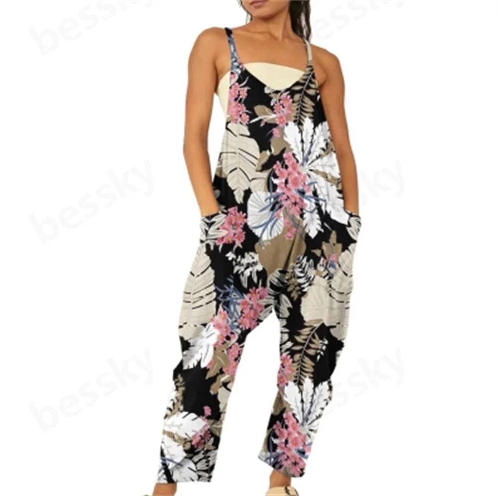 

Ladies Sexy Wide-Leg Printed Casual Jumpsuit Sling Comfortable Trousers Fashionable Streetwear