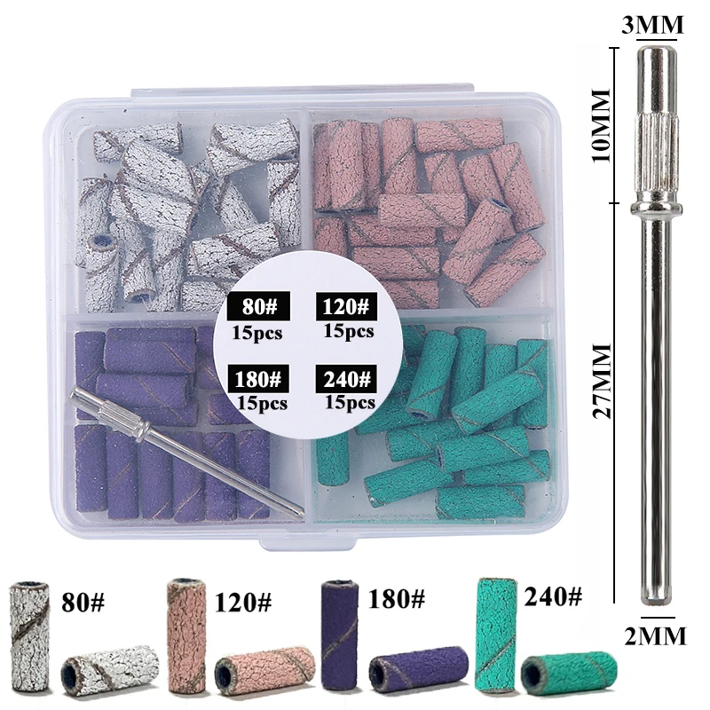 80/60pcs 3mm Mini Nagel Schuurbanden met 1pc as Set Elektrische Boor Boor Dode Huid verwijderen Pedicure Polijsten Accessoire