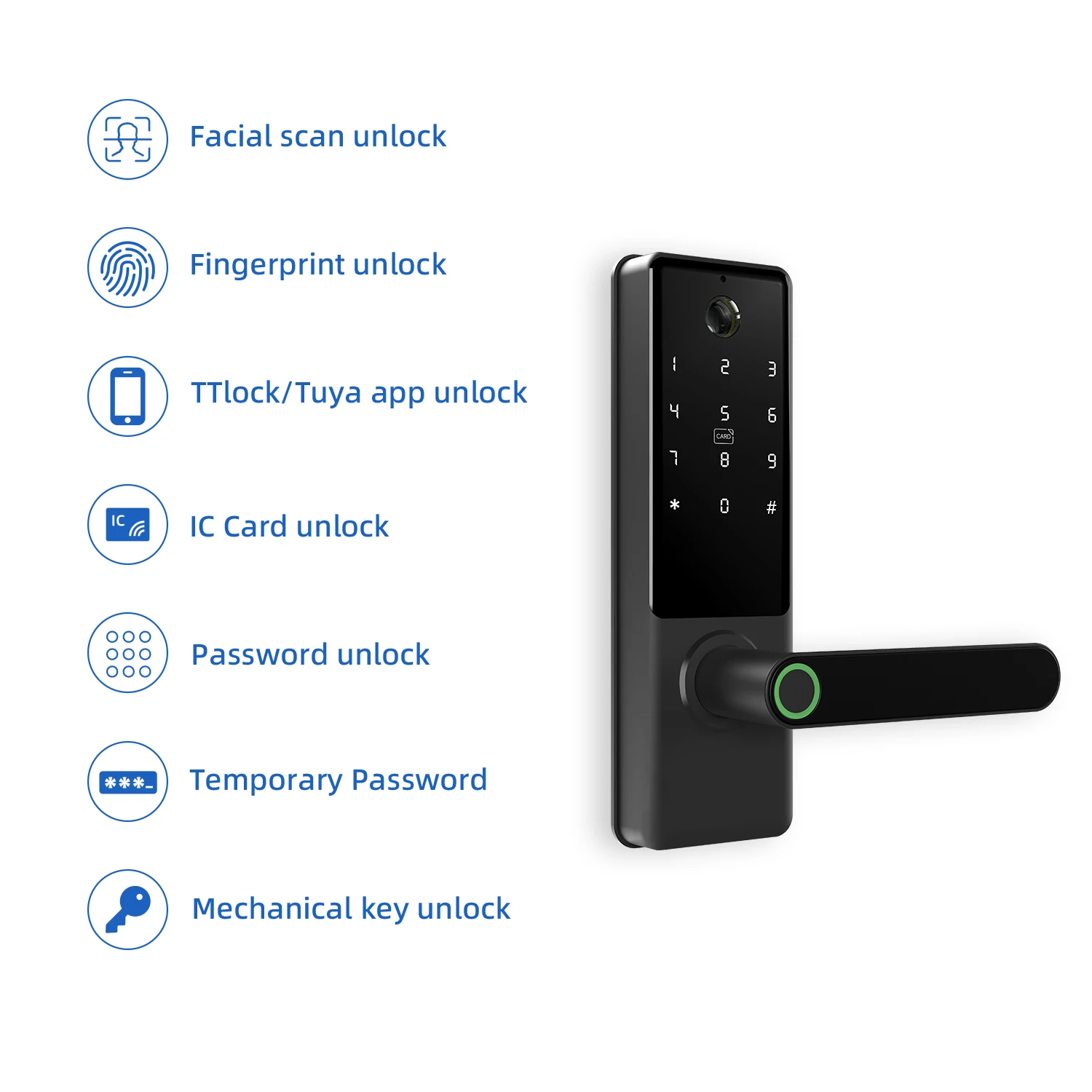 Bluelock Waterproof Electronic Handle Tuya Wifi Face Fingerprint Card Passcode Unlock Security Door Digital Lock With Camera