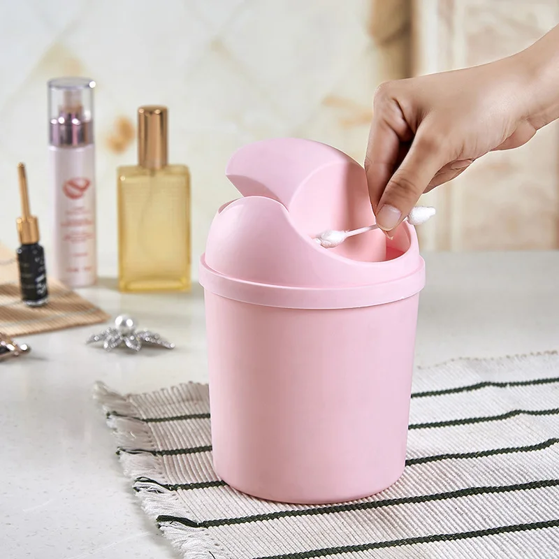 Mini Desktop Bin Small Trash Can Tube with Cover Bedroom Trash Can Garbage Can Clean Workspace Storage Box Home Desk