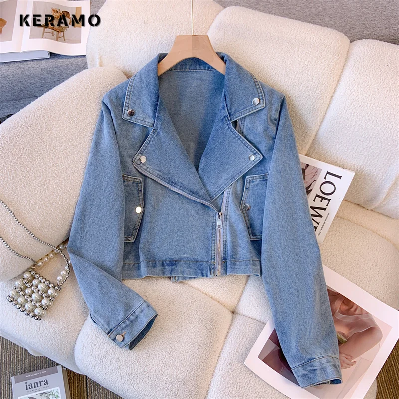 2023 autunno inverno stile coreano Baggy Casual blu giacca di jeans moda donna Streetwear stile cerniera Y2K cappotto di jeans sciolto