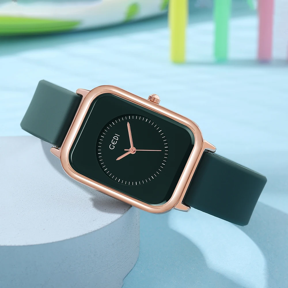 

GEDI Minimalist Rectangular Quartz Wrist Watch for Women Silicone Strap Waterproof Ladies Wristwatch Casual Sports Watch Woman