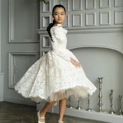 Jill Wish J154 Lilac Girl Dress One Shoulder Flowers Champagne Princess Children Wedding Birthday Party Long Sleeve Ball Gown