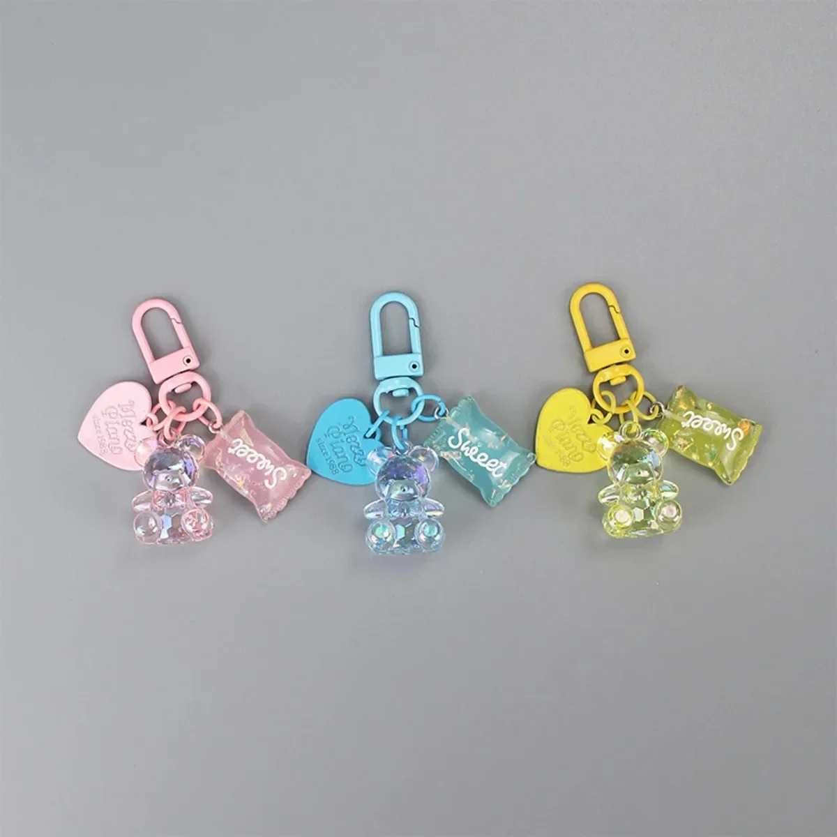 لطيف الكرتون بلينغ القلب الدب الحيوان الحلوى المفاتيح - حقيبة الإبداعية سيارة سماعة صندوق حلقة رئيسية ملحق لمحبي صديق #4