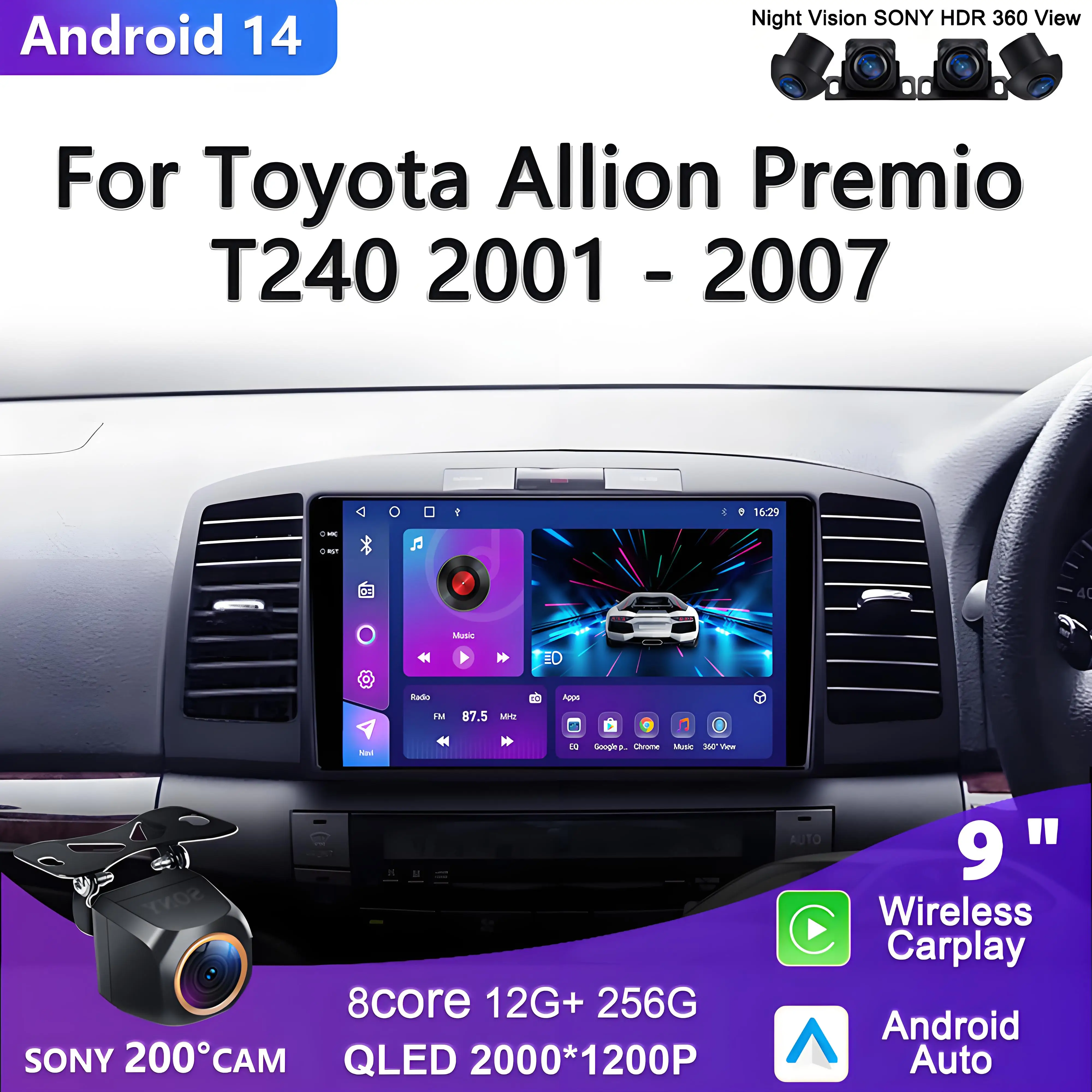 Android 14 Car DVD Multimedia Player For Toyota Allion Premio T240 2001 - 2007 Auto Radio GPS Navigation Carplay Stereo Radio