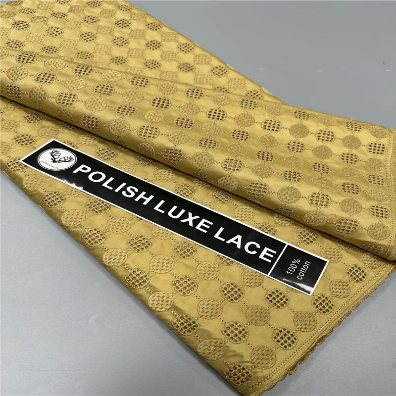 

5 ярдов нигерийской 100% хлопок, полированная атласная ткань для вышивки, высокое качество, швейцарская вуаль, кружевной материал для мужчин, стиль Дубая 10L110153