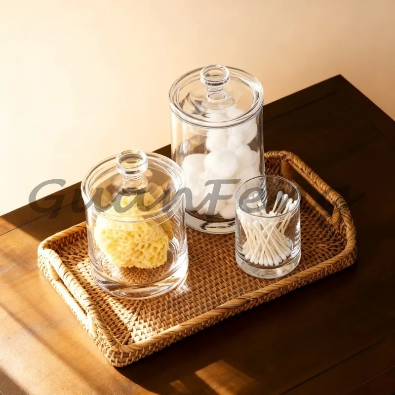 Decorative Transparent Glass Storage Container, Clear Glass Jar for Kitchen Food Storage, Bathroom & Model Room Home Decoration