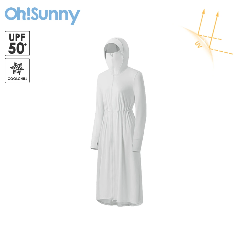 

OhSunny Women Sunscreen Trench Long Coat New UPF50+ Sun Protection Hooded Summer Breathable Windbreaker Jacket Outwears