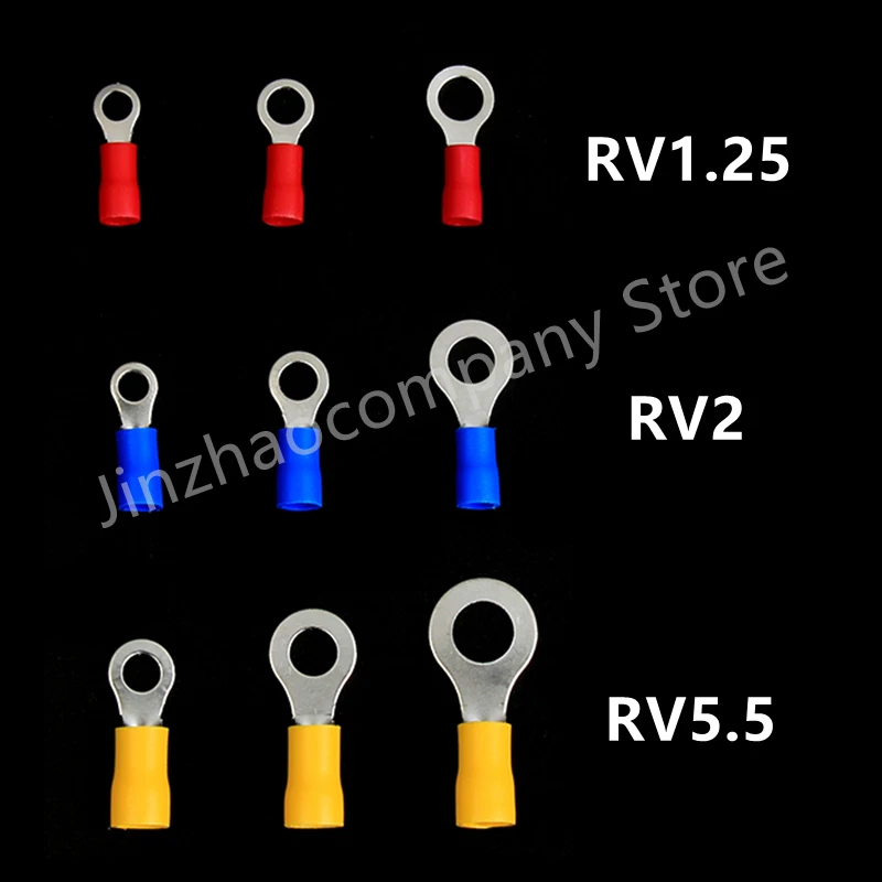 

10/50/100 шт. изолированные кольцевые клеммы, обжимной разъем, кольцевые кабельные разъемы для проводов, штыревые концевые клеммы для шнура, клеммы RV1.25 RV2 RV5.5