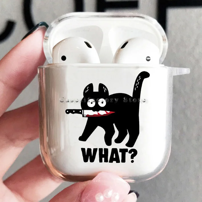 Funny Black Cat Airpods Case for Apple Airpods 2/1 3 Soft Protector Funda Airpods Pro 2 Pod Covers Earpods Case