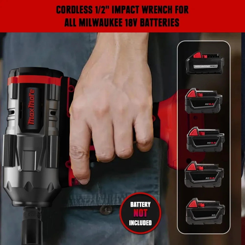 Cordless Impact Wrench for Milwaukee 18V Battery (No Battery) 1/2