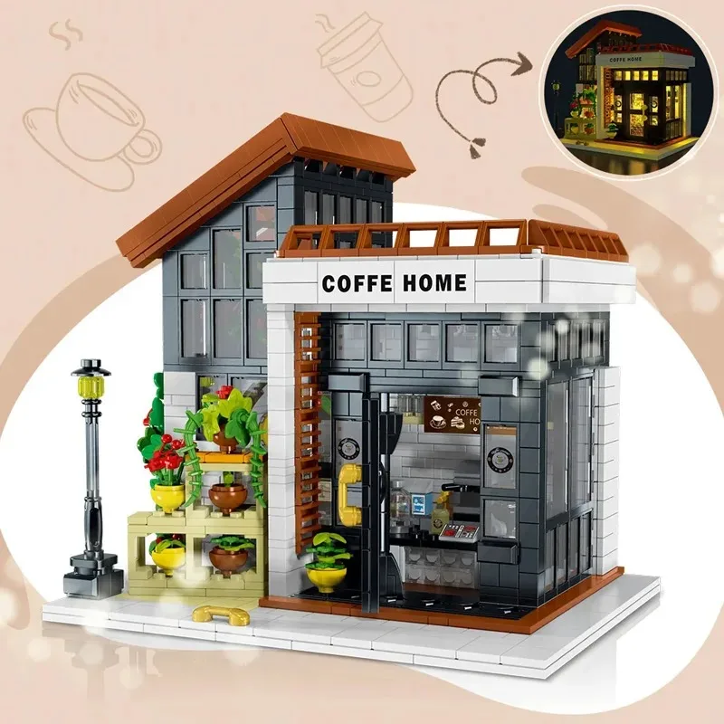 

Creative Expert Modular Buildings City Street Scene MOC XMORK 031062 Coffe Home Model 1512PCS Building Blocks Brick Puzzle Toys