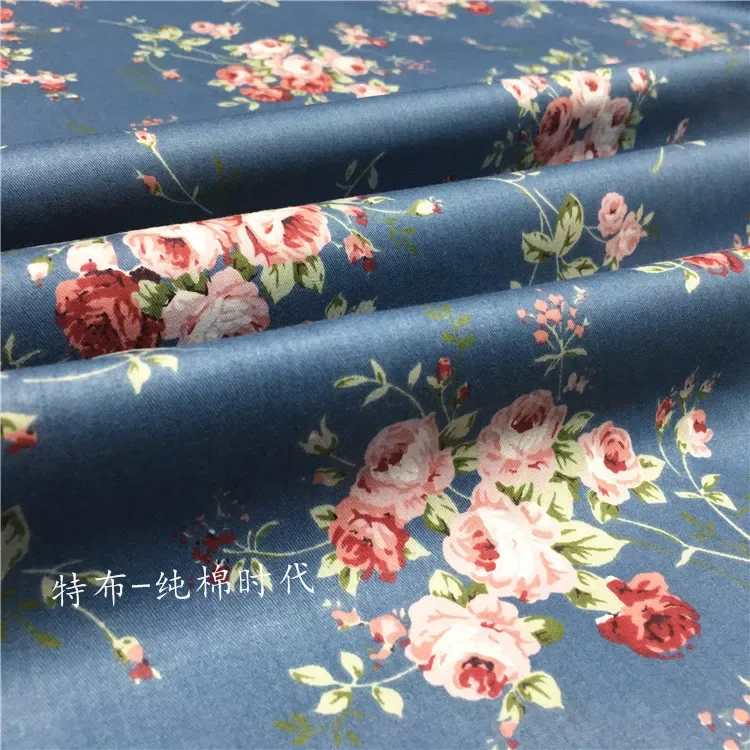 Dark Blue Floral Rose Cotton Design Tissues, DIY Sewing Craft Cloth, Patchwork Quilts, 160x50cm, High Quality