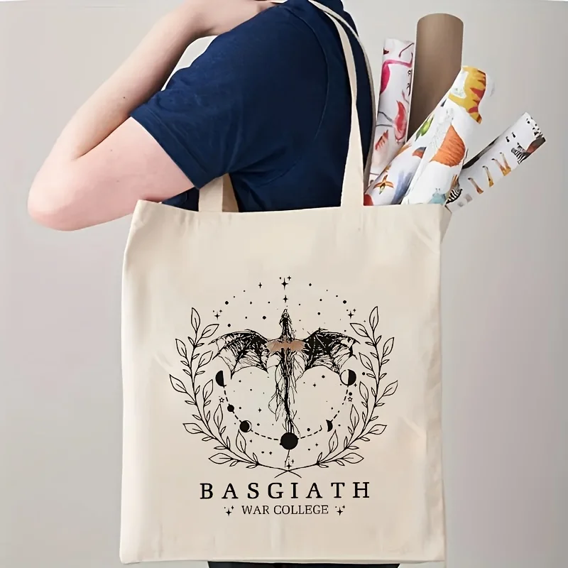 

Fourth Wing Handbags Women Basgiath War College Pattern Canvas Tote Bags Dragon Rider Street Shopping Bags Reader Shoulder Bag