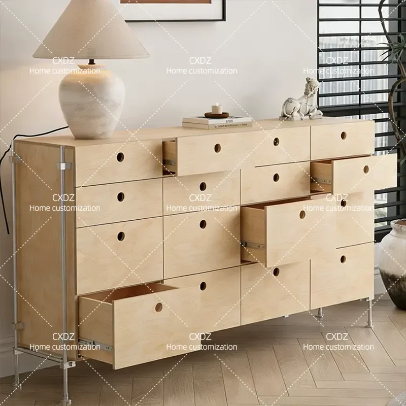 Medieval solid wood six-chest cabinet, living room locker, wall cabinet, ocean board, optical axis, drawer, storage chest