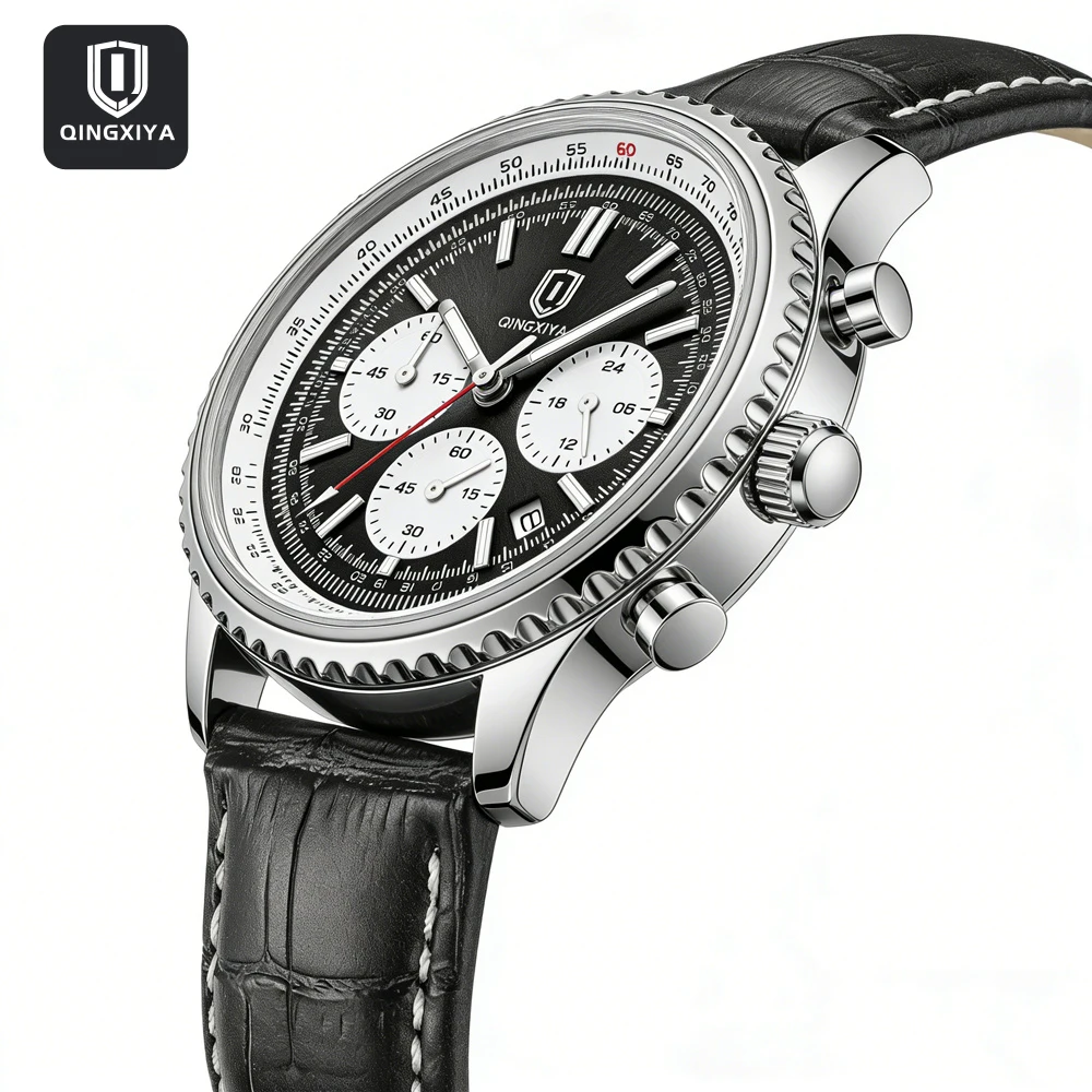 

QINGXIYA Роскошные мужские часы, кварцевые водонепроницаемые светящиеся часы с датой и хронографом, кожаные мужские наручные часы, военные спортивные мужские часы Reloj