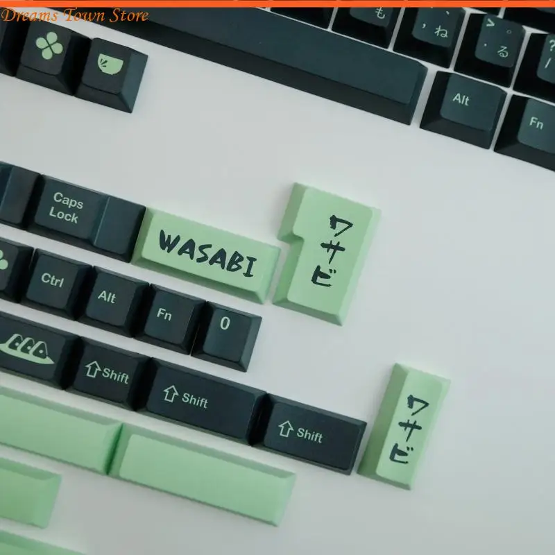 HX6A Green Wasabi Mustard Keycaps PBT Sublimation لوحة المفاتيح الميكانيكية الأصلية مجموعة كاملة من السوشي 142 مفاتيح Keys Keys