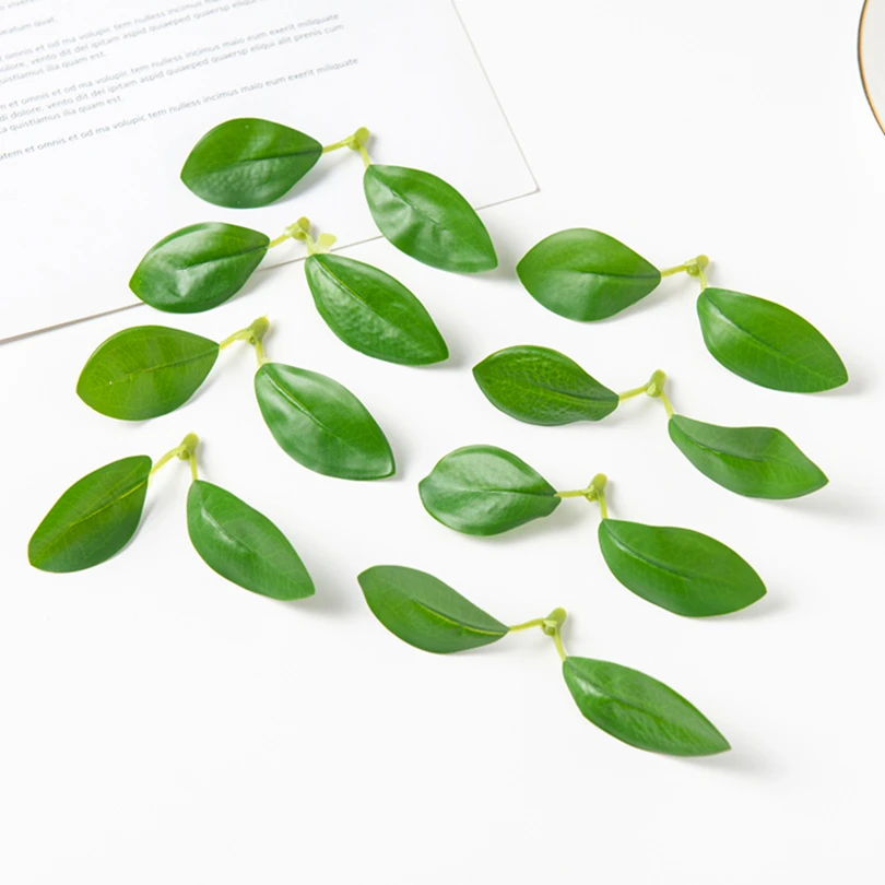 50Pcs Artificial Flowers Wall 2 Leaves Plants Christmas for Home Decor Diy Garden Wedding Bridal Accessories Craft Magnolia Leaf