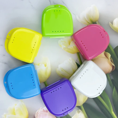 Imagen 2 del producto Caja de almacenamiento para dentadura postiza grande, varios colores, protector bucal de plástico, gancho, contenedor, orificios de ventilación, caja protectora para dientes postizos
