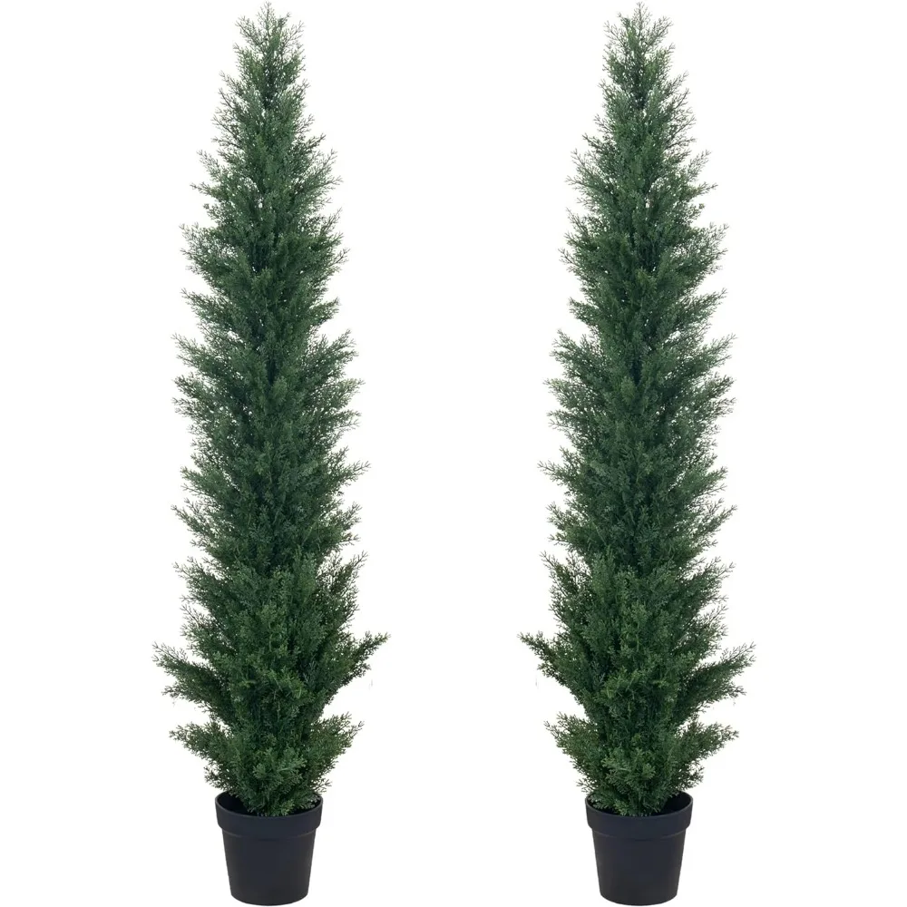 

2 Packs 5ft Artificial Cedar Topiary Trees-Fake Boxwood Topiary Cypress Trees Potted Plants, Artificial Plants for Home Decor