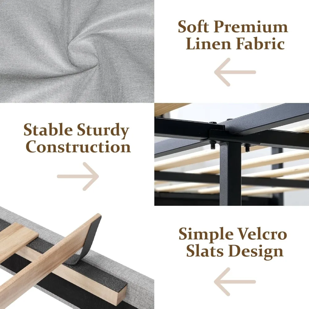 King Size Platform Bed Frame with Upholstered Headboard, Button Tufted Design, Strong Wooden Slats, No Box Spring Needed, Easy A