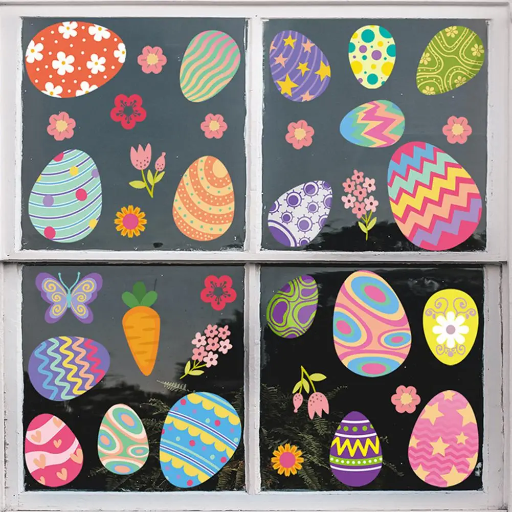 Removable Window Decorations Easter Window Stickers Easter Egg Bunny Window Stickers Vibrant Self-adhesive Decorative for Room