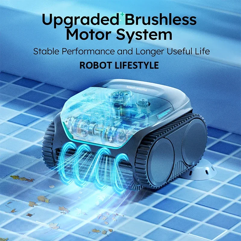 new Robot Pool Cleaner Cordless APP Cleaning Background and Walls 180um+Ultra Fine Filter 3Hours Runtime Scheduled Periodic