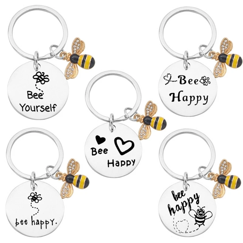 Bees Happy Keyring Bees Pendant Keychain Charm Pendant DIY Tags Backpack Luggage Keychains Ornaments Animal Keychain