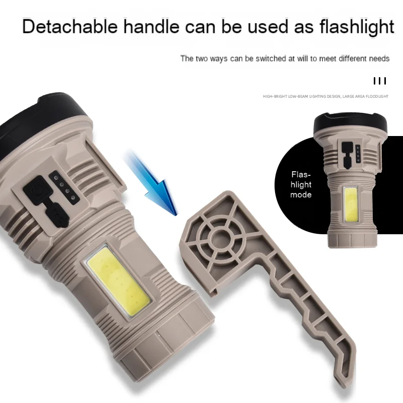 Dual Light Source Flashlight High Bright Portable Lanterns Outdoor Camping Emergency Detachable Handle Torch with COB Side Light