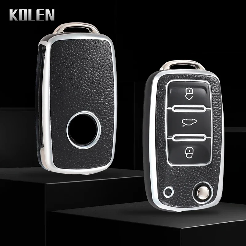 Tpu Auto Flip Schlüssel Fall Abdeckung Shell Fob Für VW Volkswagen Polo Golf Passat Tiguan Caddy Für Skoda Octavia Kodiaq Seat Leon Altea