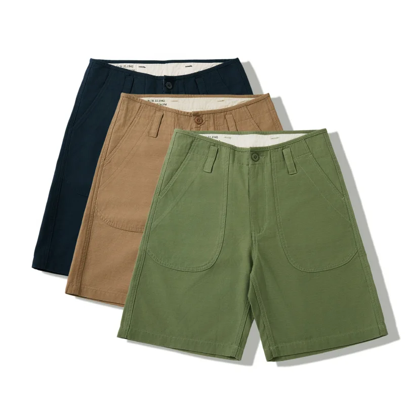 American Vintage A-2 Deck Workwear Pant for Men Summer 100% Cotton Satin Washed Medium-Length Cargo Fatigue Utility Shorts