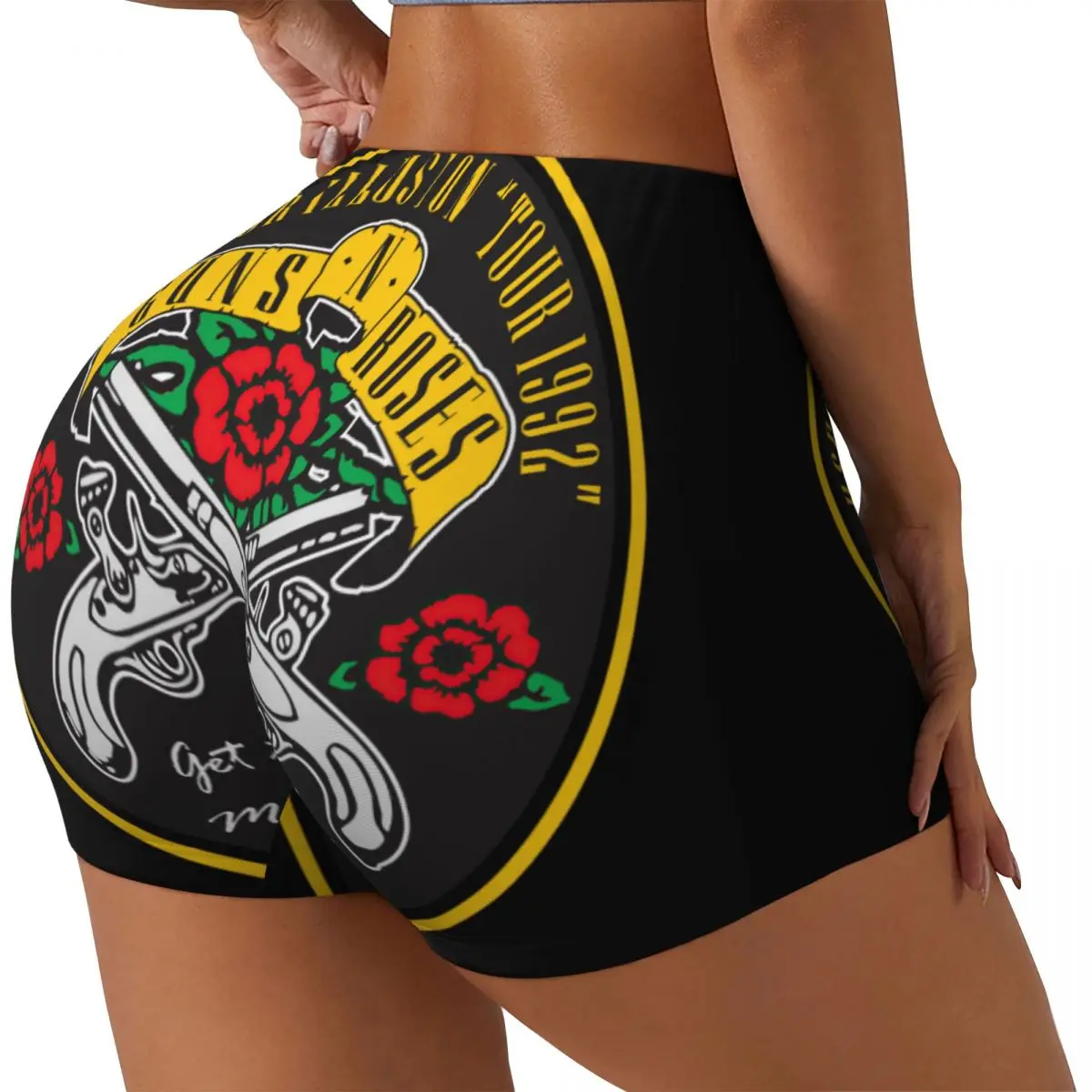 Custom Guns N Rose Skull Heads Band Running Volleyball Workout Shorts Women's Gym Athletic Yoga Shorts