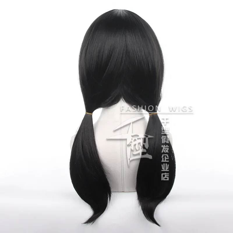 Peruka do cosplay Chainsaw Man Mitaka Asa, japońska peruka anime z podwójnymi kucykami, czarna, prosta, damska, akcesoria do kostiumu